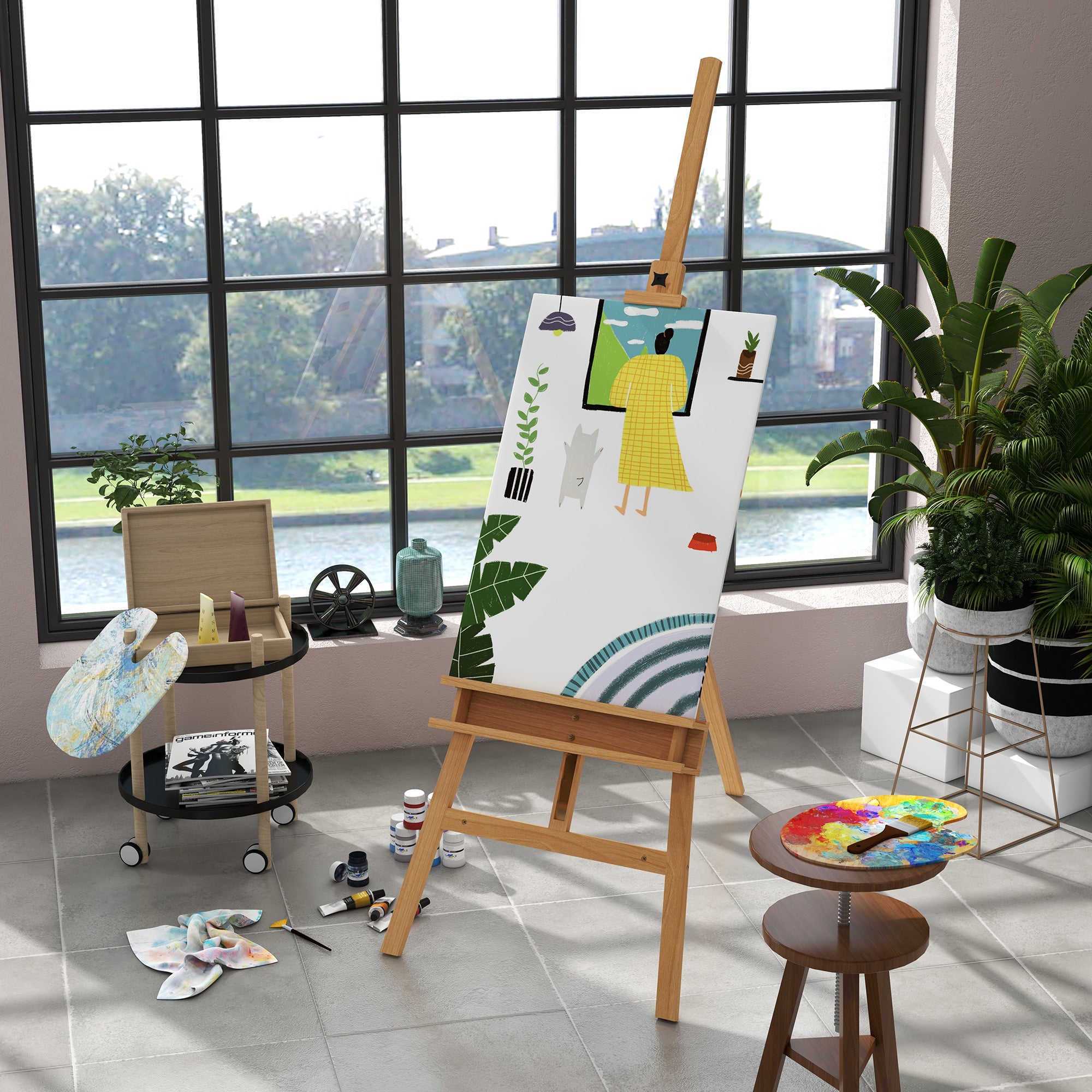 Chevalet peinture pliant bois hêtre hauteur angle ajustables 65x110x180-235 cm bois couleur - 4