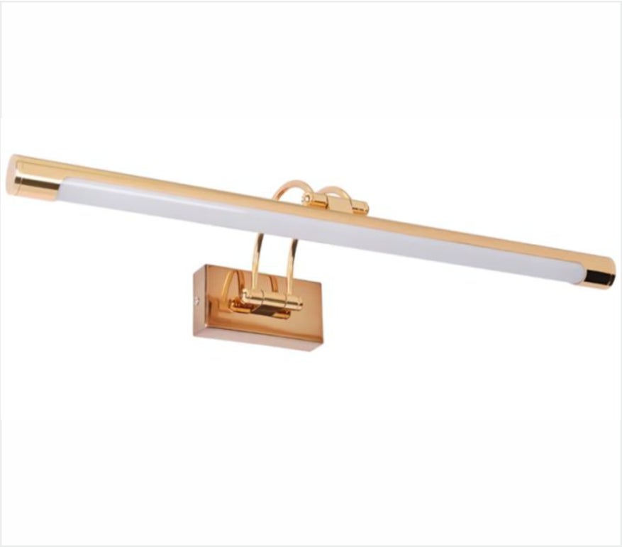 Aplique led 9w de pared para iluminar cuadros, espejos, murales, etc, luz cálida 3000k , acabado oro brillante, articulado y giratorio. 50cm