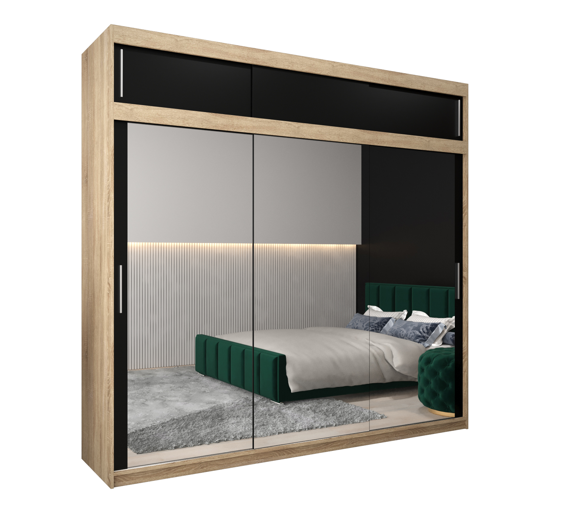 Szafa przesuwna z nadstawką garderoba TOKYO 3 250 x 62 x 240 cm Sonoma + Czarny - Abiks Meble