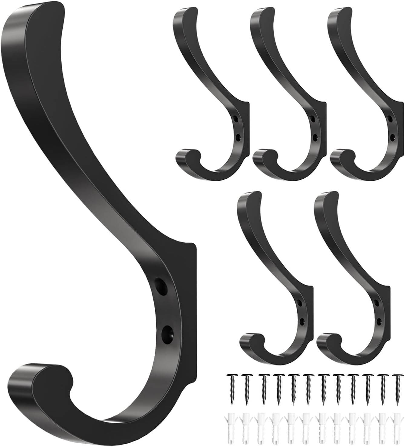 Zestaw 6 wytrzymałych metalowych haczyków ściennych na ubrania, płaszcze, klucze - elegancki design