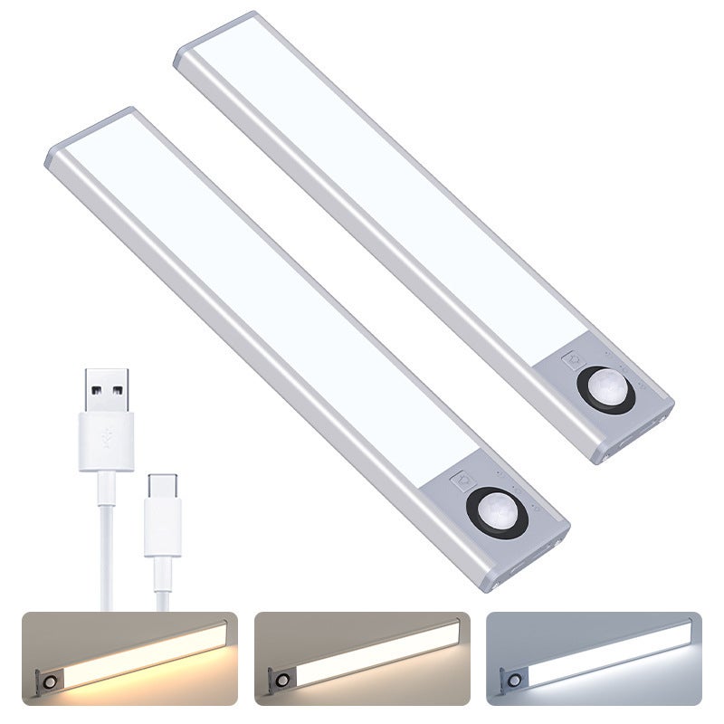 Zestaw 2 lamp pod szafkę z czujnikiem ruchu, ładowalne lampy podszafkowe ze ściemnianiem, magnetyczna lampka nocna LED, 30 cm