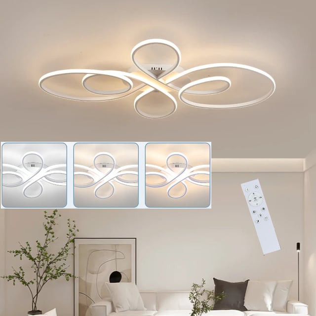 Ściemnialna lampa sufitowa LED 80 cm, nowoczesna, biała, 60 W, duża, do sypialni, salonu, jadalni, biura i gabinetu