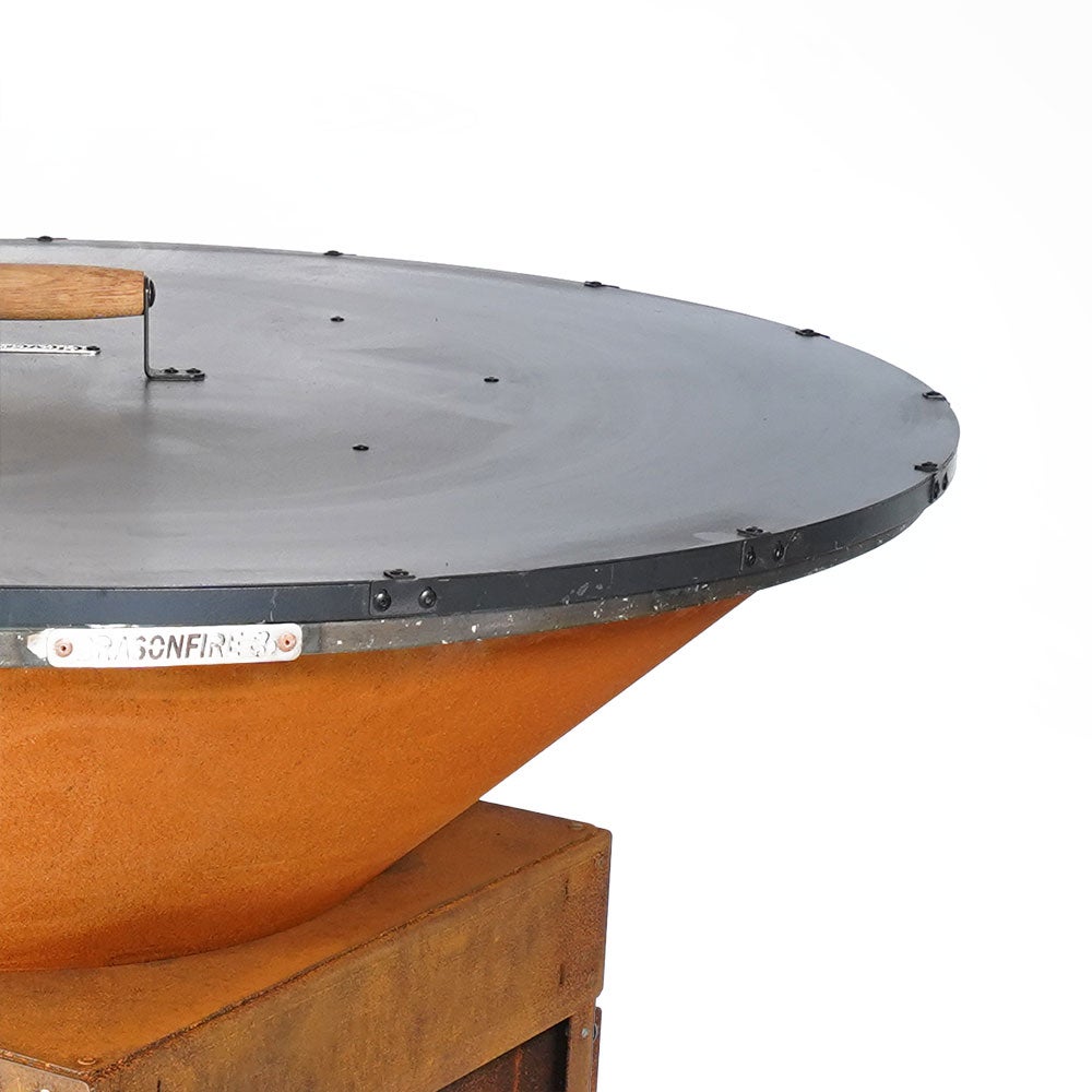 Brasero plancha diamètre 60cm + couvercle - 45KG - chassis haut en acier corten et plancha en acier alimentaire de 8 mm - 3