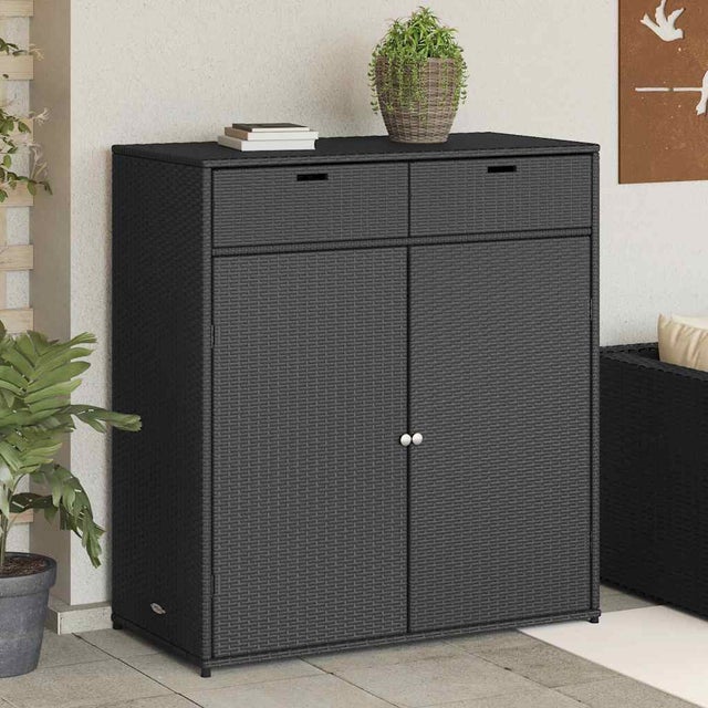 Armario de almacenaje de jardín ratán PE negro 105x55x113 cm vidaXL