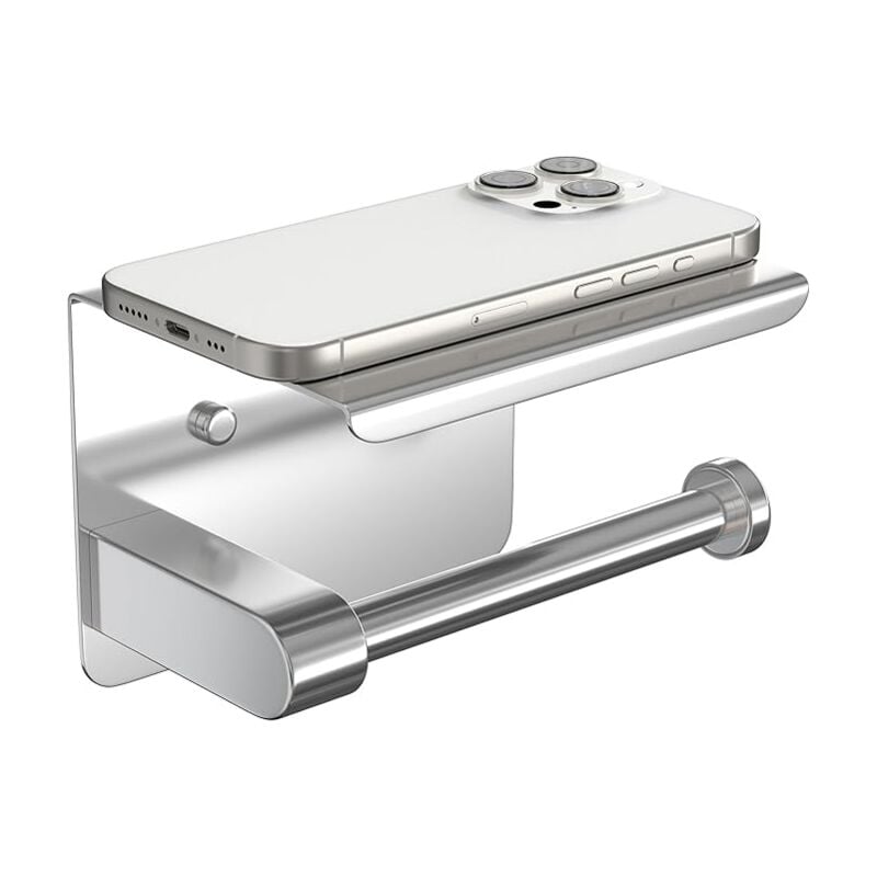 Porta Carta Igienica Con Ripiano In Acciaio Inox - INTIRILIFE - Design Moderno Da Parete, Argento - 4