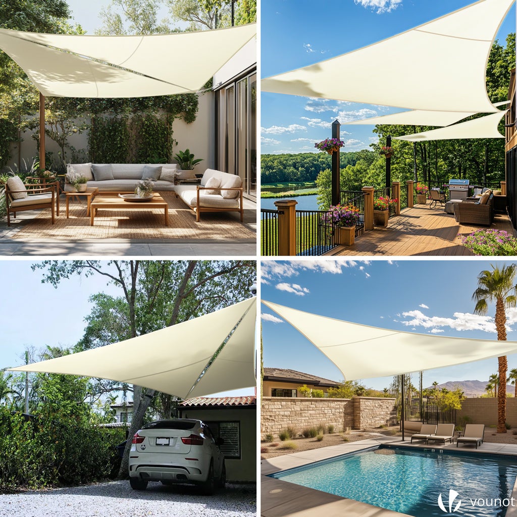 VOUNOT® Vela Ombreggiante Impermeabile Triangolare 5x5x5m, Tenda da Sole per Esterno in Polyester con Kit di Fissaggio, Beige - 3