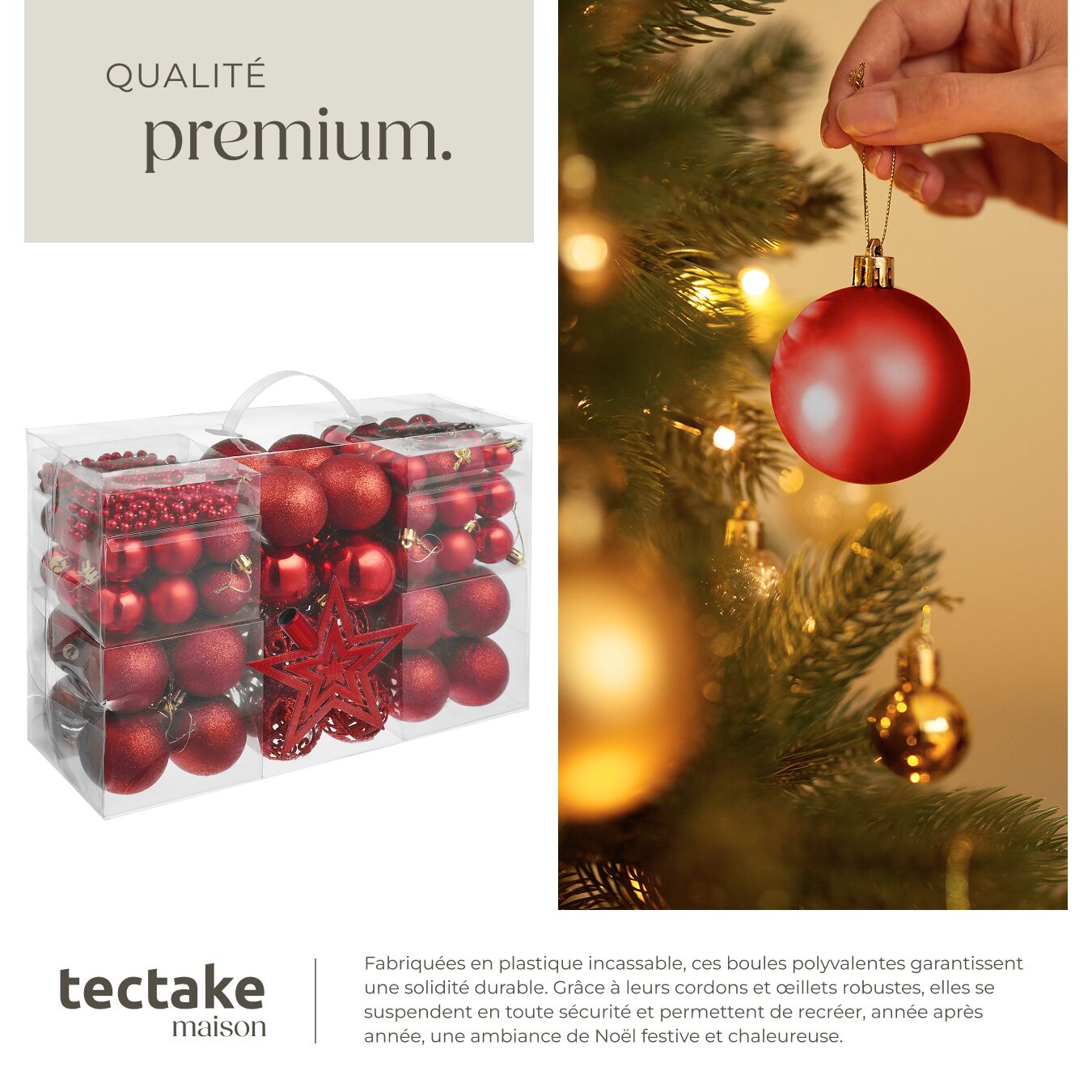 Lot de 86 boules de Noël en plastique mates, brillantes ou pailletées de 3, 4 ou 6 cm de diamètre TECTAKE - 4