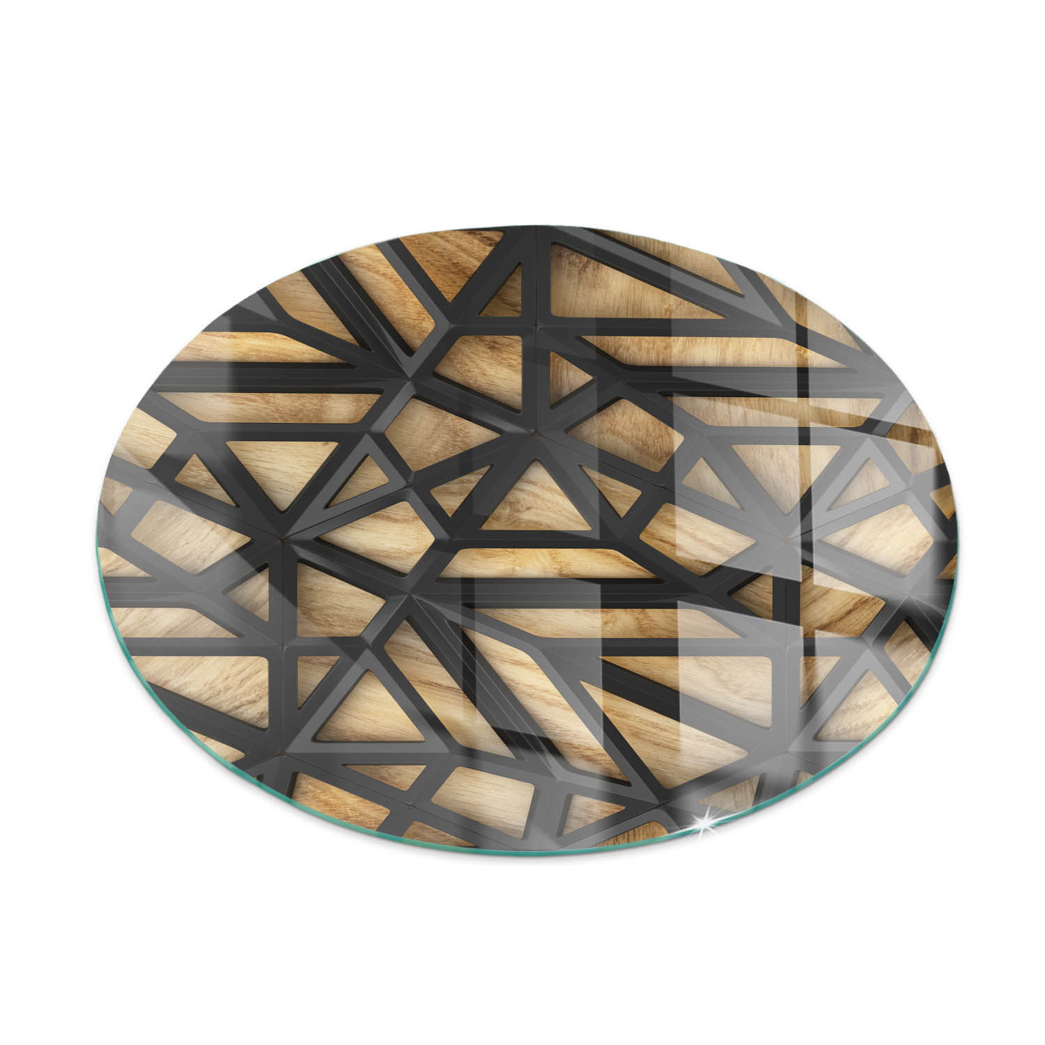 Szklana podkładka pod kominek ze szkła hartowanego - fi 80 cm - Geometria z drewnem - TULUP