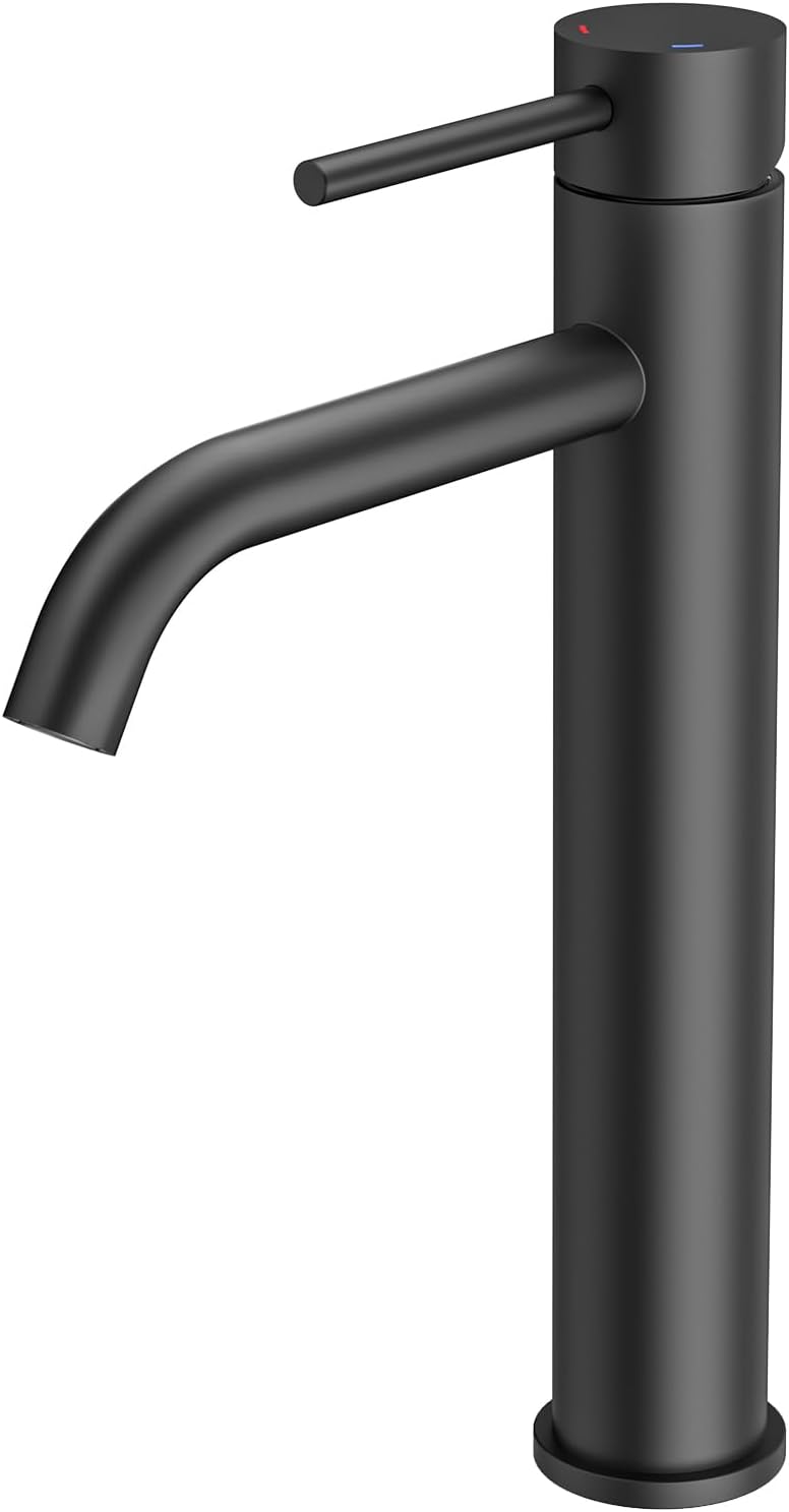 Bateria jednouchwytowa, matowa, czarna, z elastycznym wężem o długości 80 cm, wykonana ze stali nierdzewnej, odpowiednia do umywalek łazienkowych