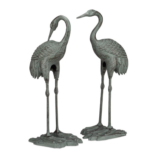 Statua Gru Da Giardino Relaxdays - Ghisa Verde, 72x32x22 Cm, Resistente Alle Intemperie - Foto 5