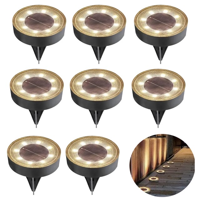 Luci solari da terra per esterni, 8 pezzi, 8 luci solari da giardino per esterni a led, illuminazione impermeabile IP68 per prati, bianco caldo