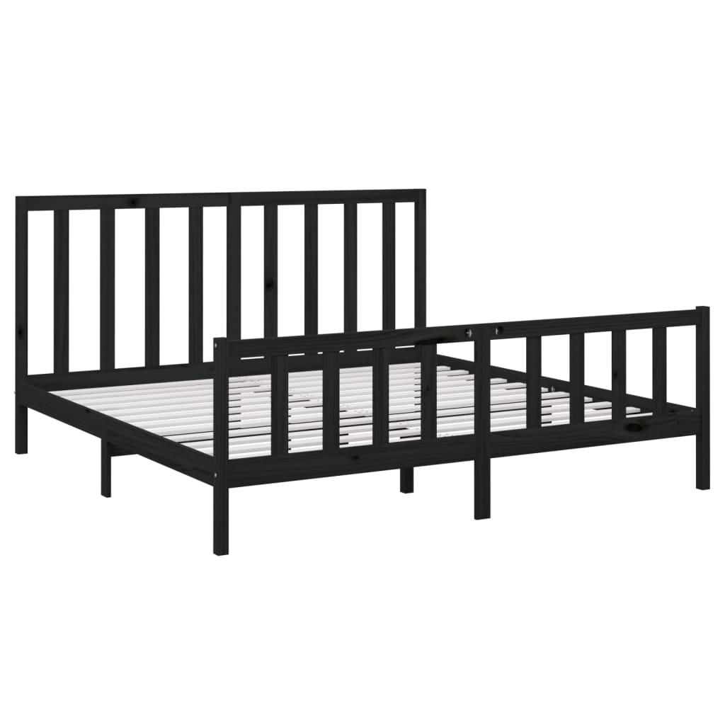 Cadre de lit sans matelas noir 200x200 cm en bois massif de pin - 4