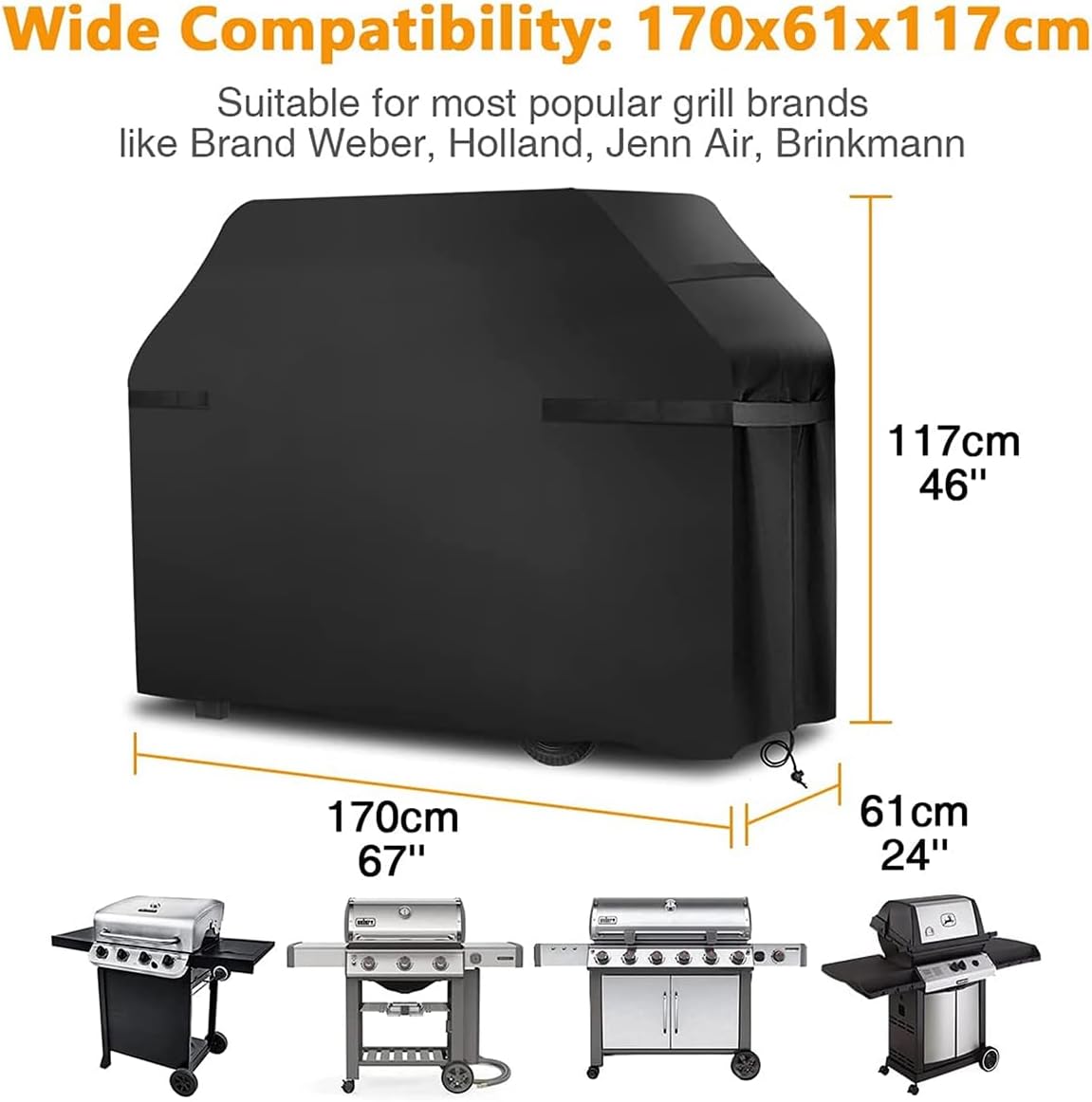 Housse barbecue XXL imperméable et résistante, bandes réfléchissantes, anti-déchirure, compatible Outback, Weber, Char-Broil - 2
