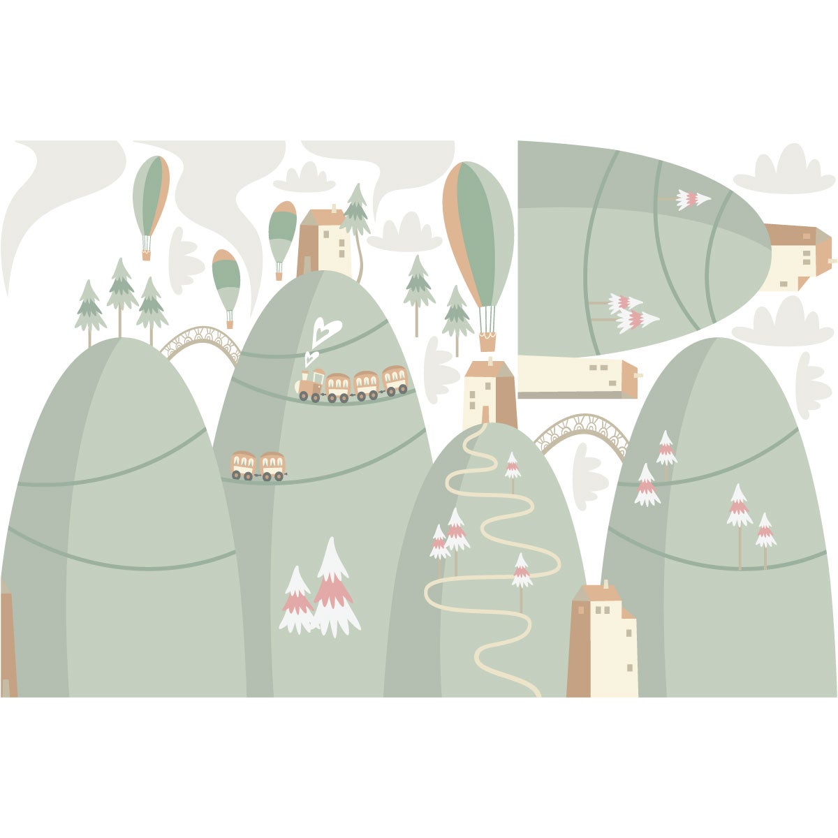 Adesivo bambino di montagna scandinavo mongolfiere nel villaggio - Sticker adesivo - adesivi murali - 60x90cm - 4