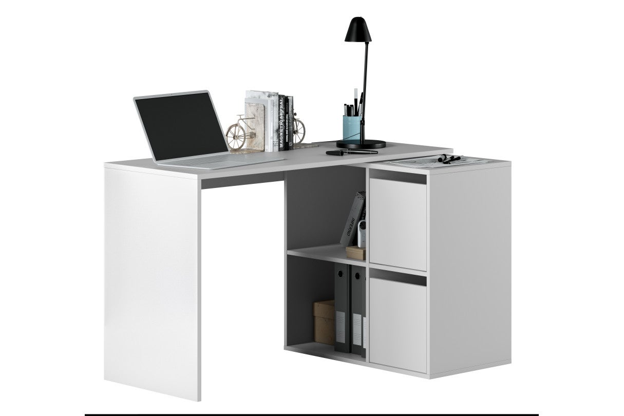 Bureau d'angle modulable SMART avec rangement L120cm - Blanc - 8