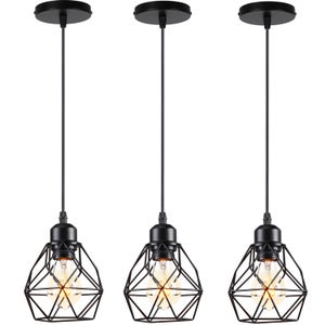 Suspension Industrielle 3 Paniers Métalliques Noirs - Vintage E27, B.K.Licht