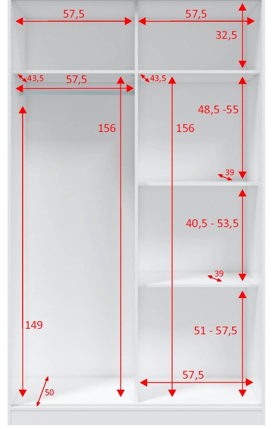 Armoire avec 2 portes coulissantes coloris blanc artic / blanc poli - Hauteur 200 x Longueur 120 x Profondeur 50 cm - 4
