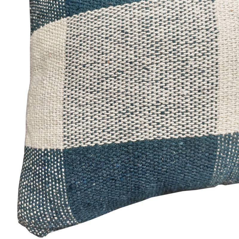 Lot 2 coussins carrés 40 x 40 cm coton brodé de carreaux bleu - ATLAS - 7