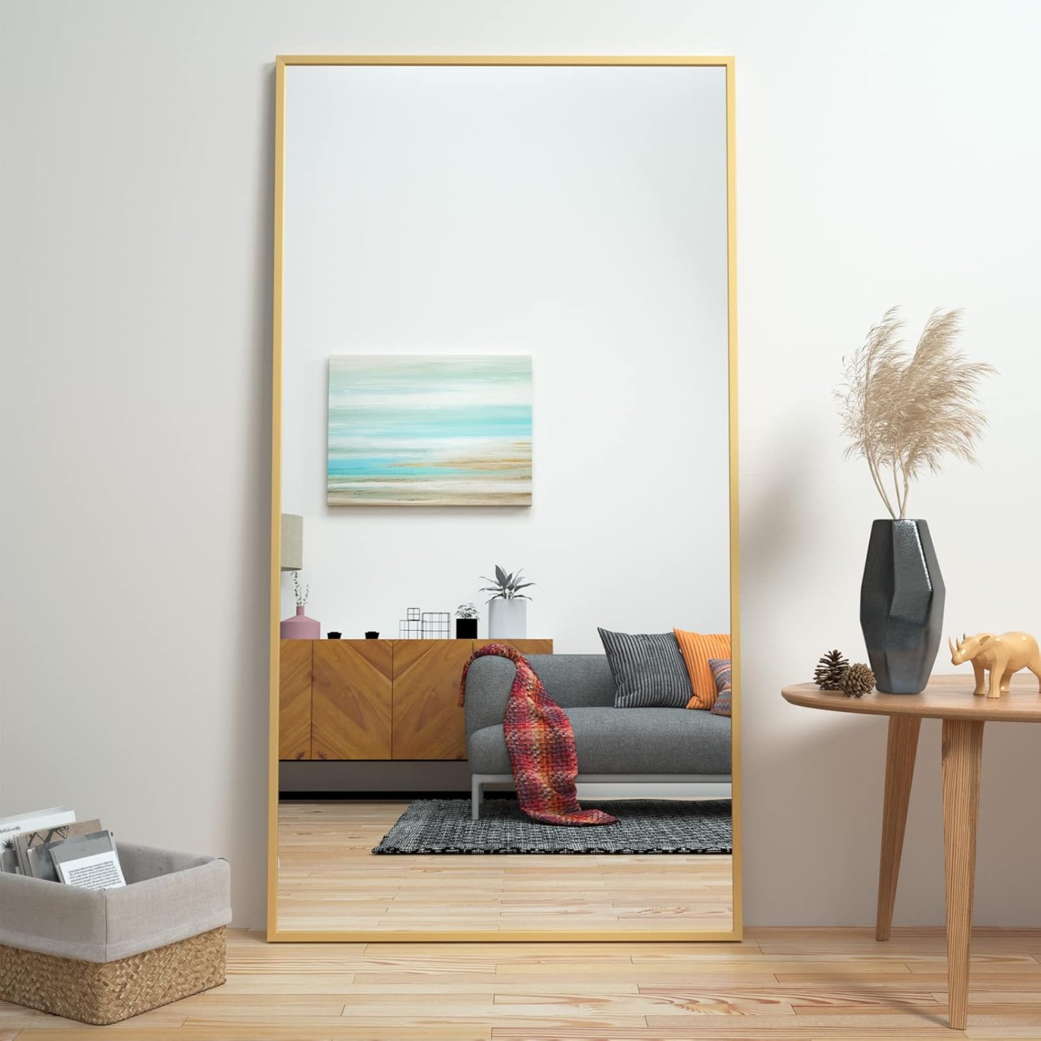Lustro pełnowymiarowe 165 x 60 cm, lustro podłogowe, lustro podłogowe z ramą ze stopu aluminium, lustro ścienne z cienką ramą