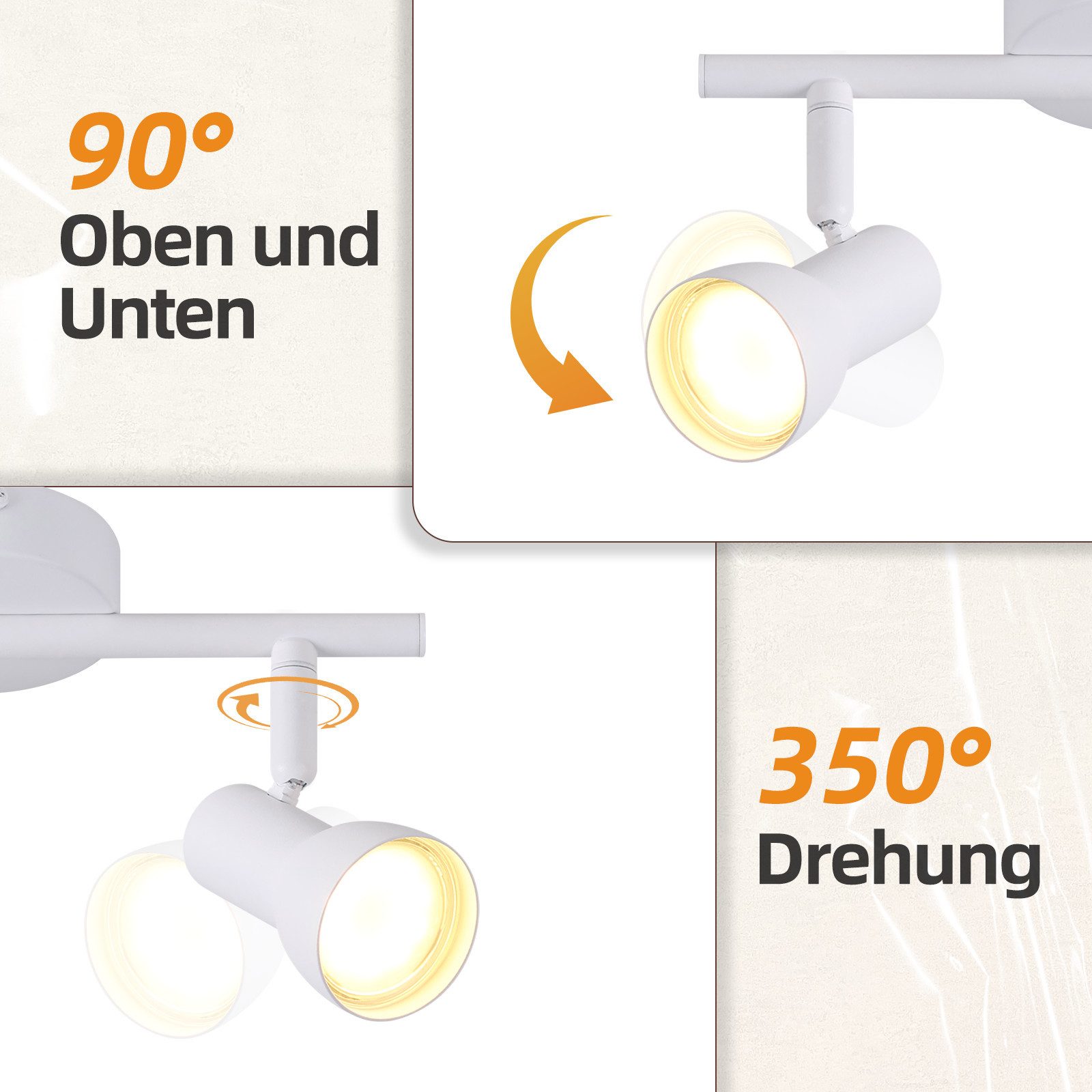 Spot de plafond NETTLIFE 3 flammes GU10, lampe de plafond rotative à 350° pour salon cuisine - 4