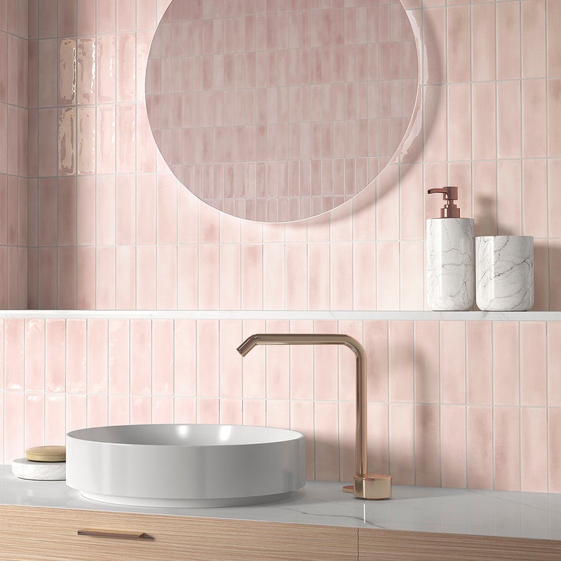 Płytka mini metro premium z gresu porcelanowego do wnętrz i na zewnątrz Beret Różowy 5x15 cm Mat