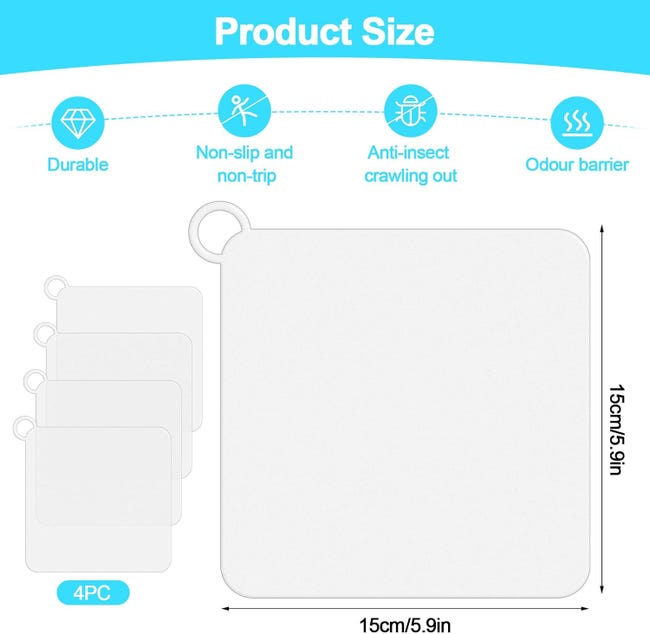 Set 2 Tappi Per Scarico In Silicone Quadrati - Antiodore Per Vasca, Doccia E Cucina, 14.7x14.7 Cm - Foto 4