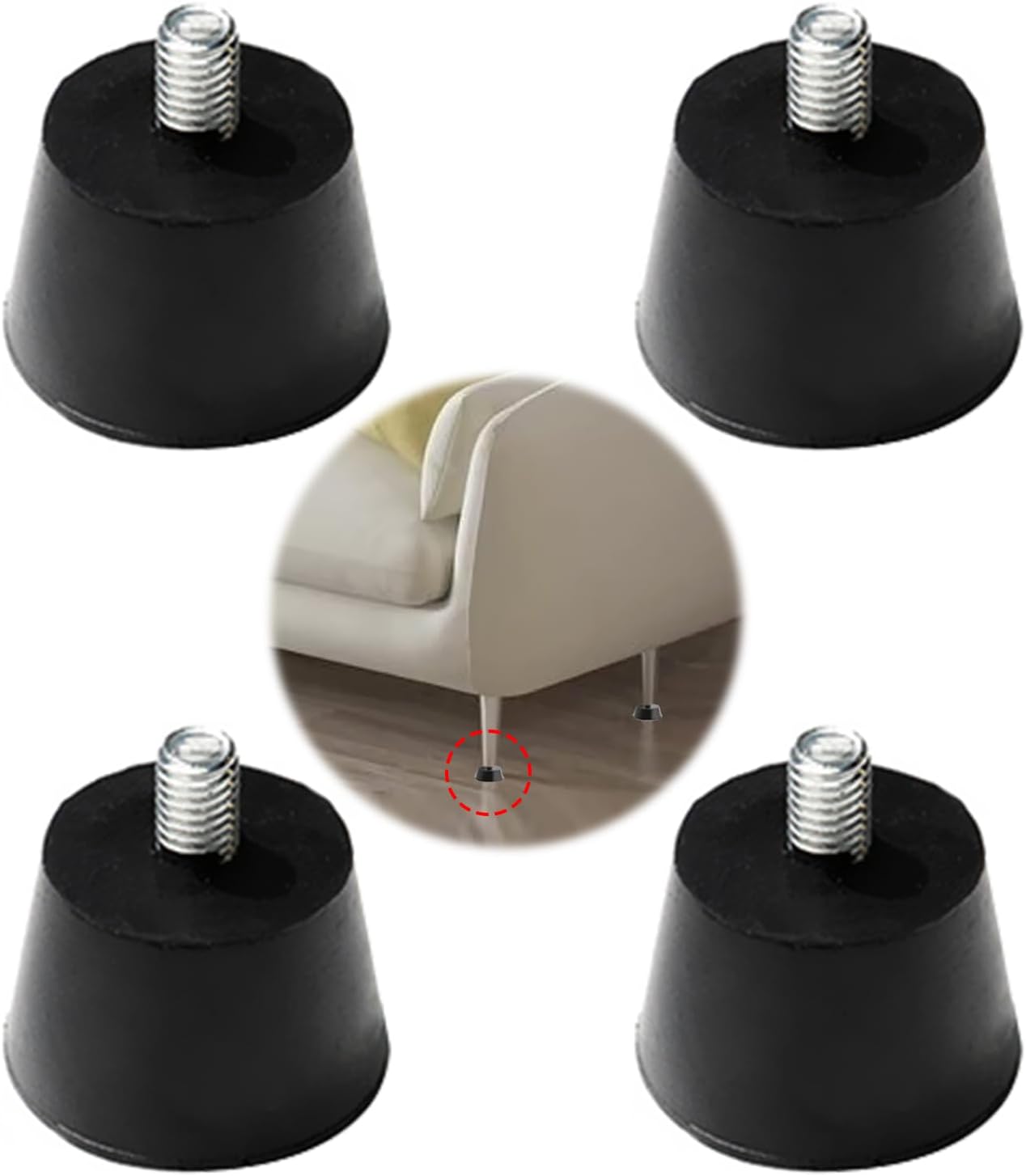 Sztuki gumowych nóżek wkręcanych M8×38 mm, antypoślizgowych i odpornych na zużycie, regulowanych podkładek gumowych, do stołów, krzeseł, sof, szafek (