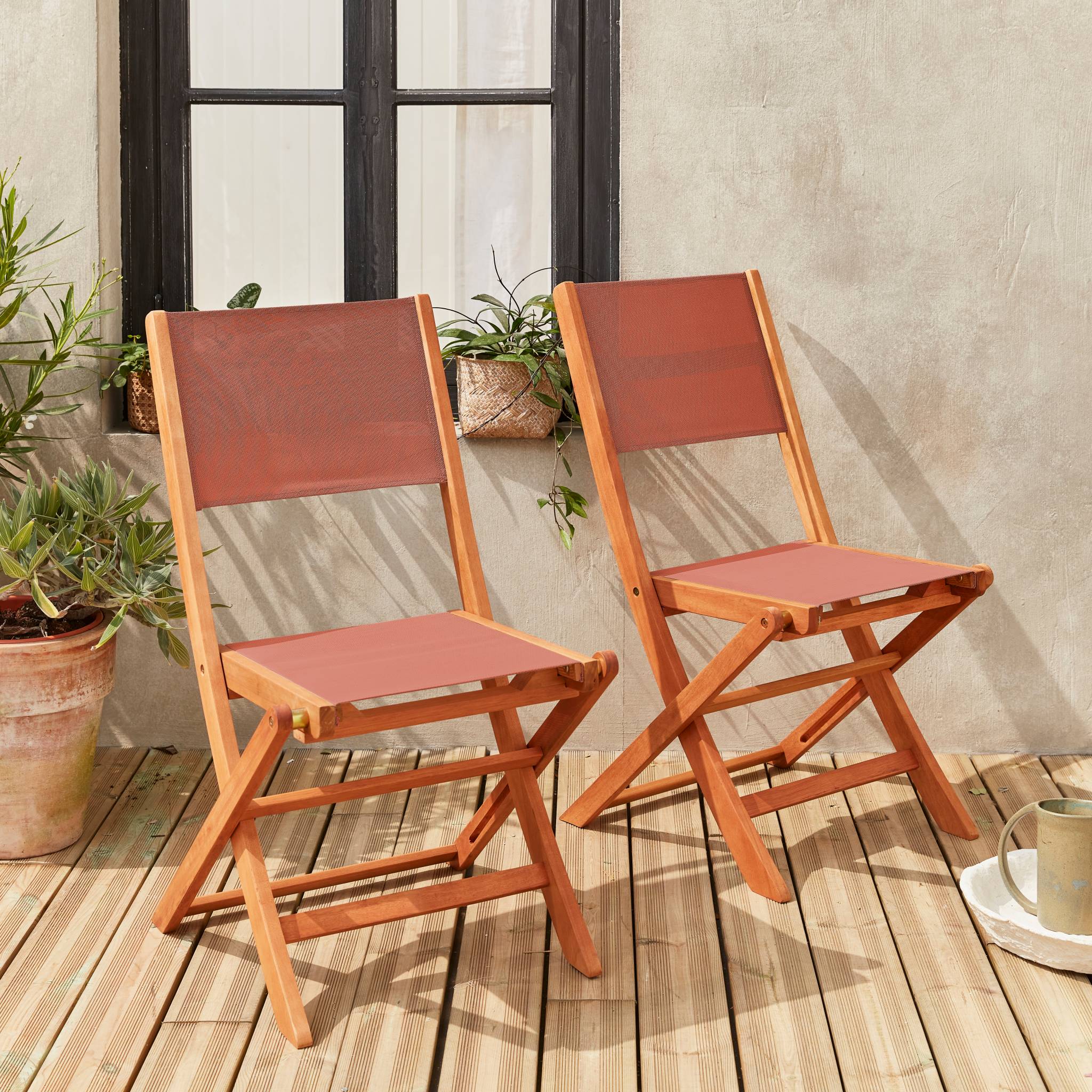 Lot de 2 Chaise de jardin pliable sans coussin Almeria en Bois Orange - 2