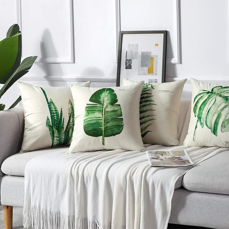 Extérieur Housse de Coussin, Lot de 4 Imperméable Fleurs et Oiseaux Bleus et Verts Motif Canapé Taie d'oreiller pour Patio Jardin Salon Chambre Décora - 3