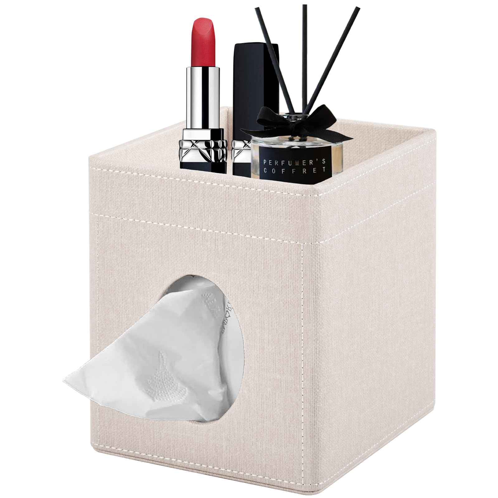 XNONE Boîte à Mouchoirs Cuir Rectangulaire Avec 3 Organiseurs Latéraux - Distributeur Noir Bureau Maison