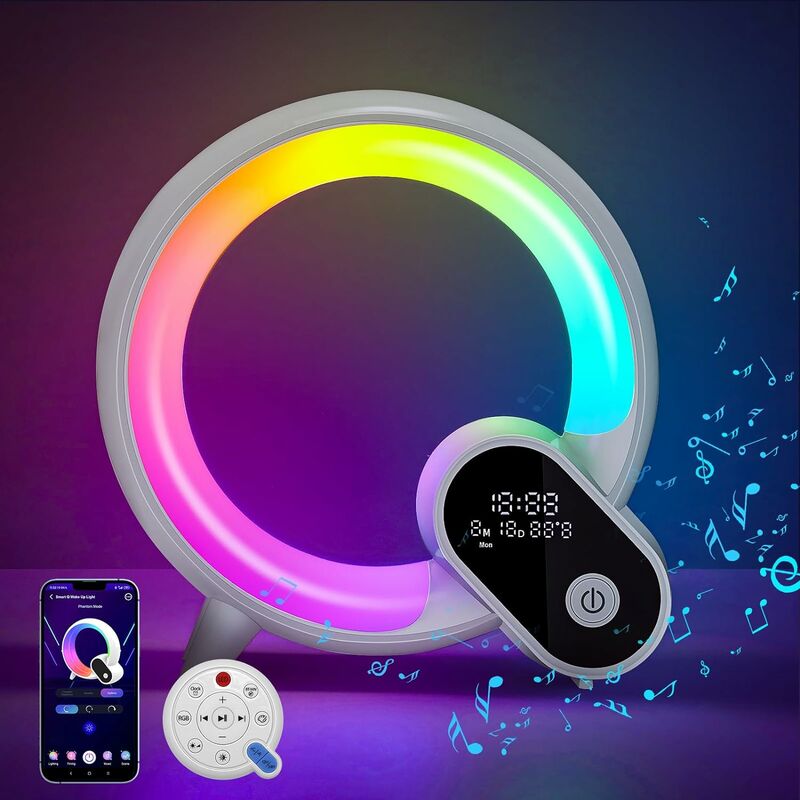 Nowa Inteligentna Lampka Stołowa LED, Lampka Atmosferyczna z Głośnikiem Bluetooth, Zegar Muzyczny Budzik Kalendarz, Biała
