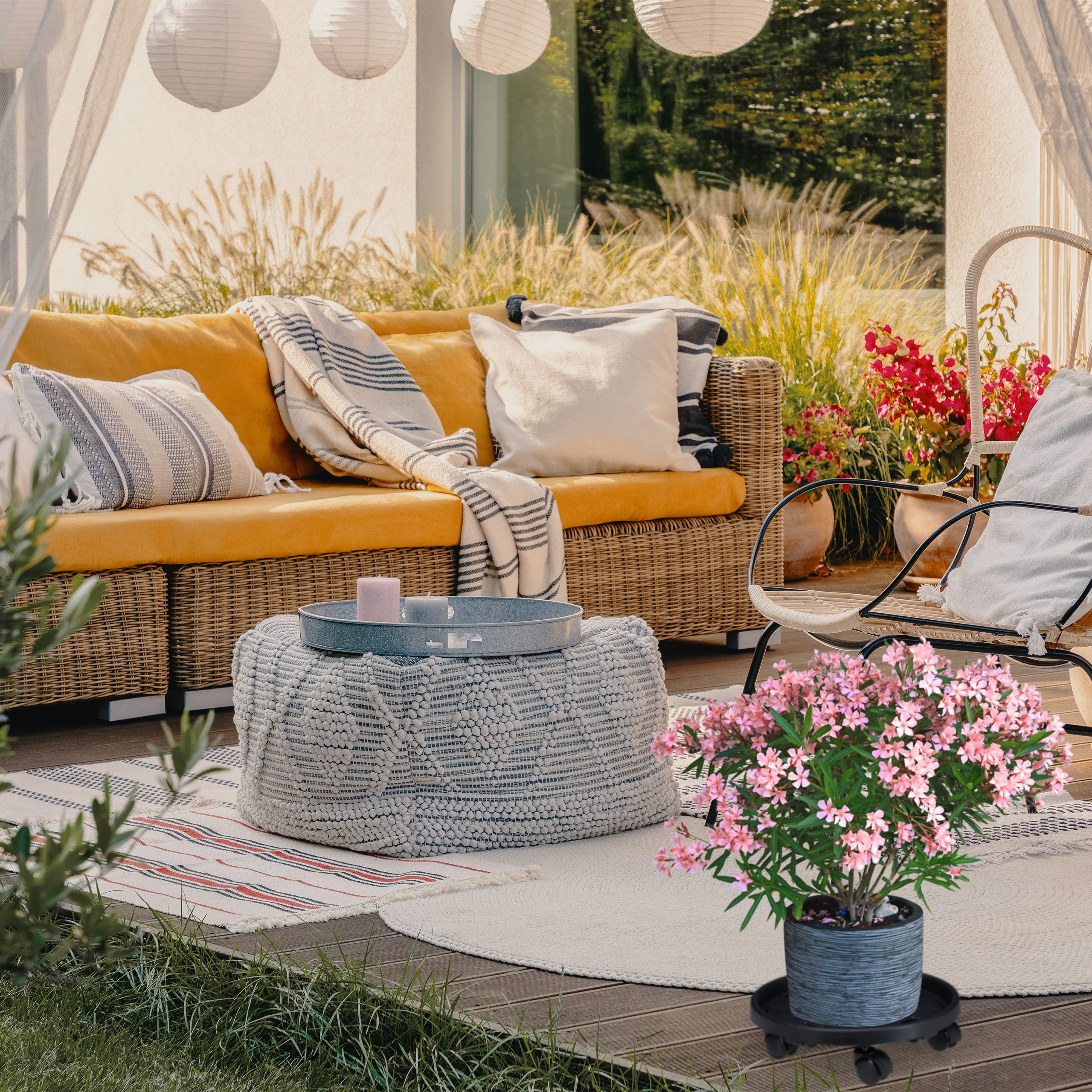 Plateau à roulettes pour plantes, jeu de 2, d.35,6 cm, support pour fleurs sur roues, intérieur et extérieur, Relaxdays - 5