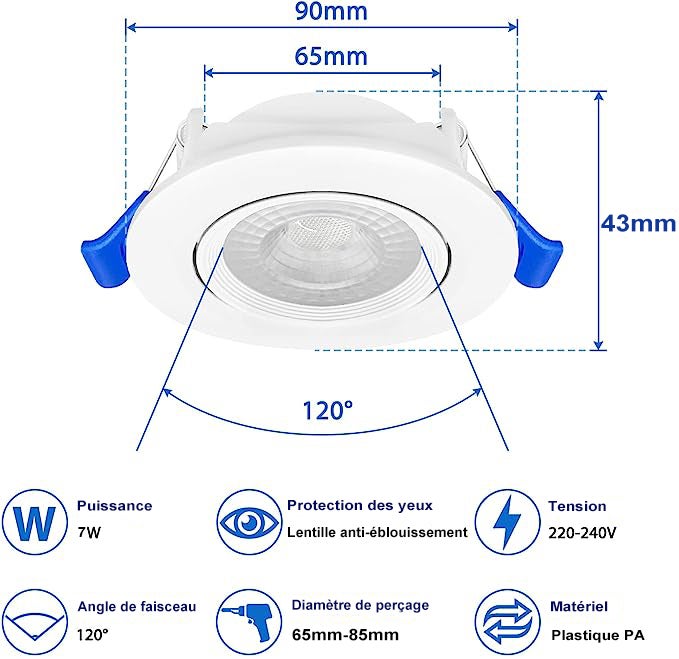 Lot De 20 Spots LED Encastrables 5W Blanc Neutre 4000K - Pour Plafond, 230V, IP20