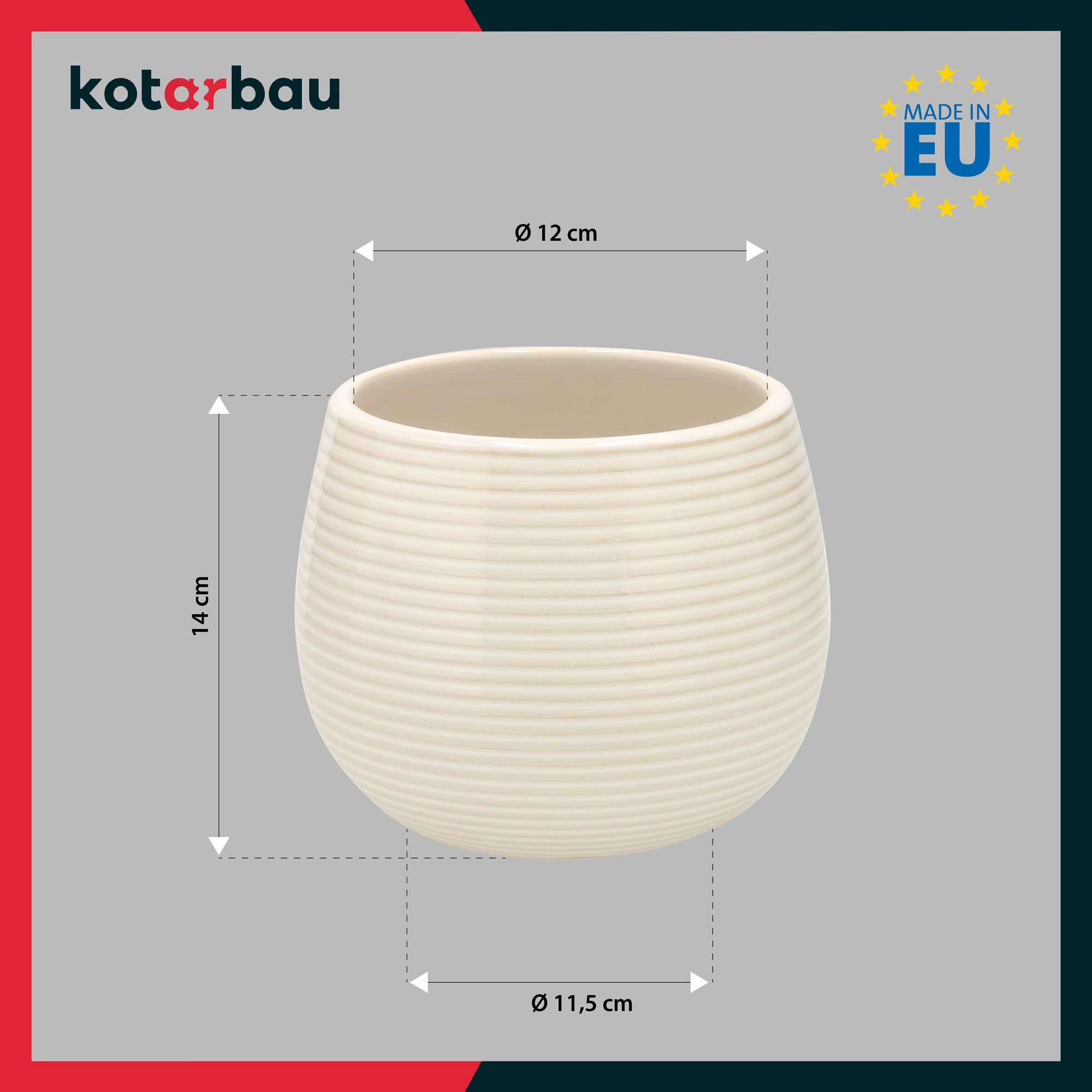 Doniczka ceramiczna okrągła ryflowana na kwiaty 12 cm zestaw 2 szt. - Kolor kremowy - KOTARBAU - 3