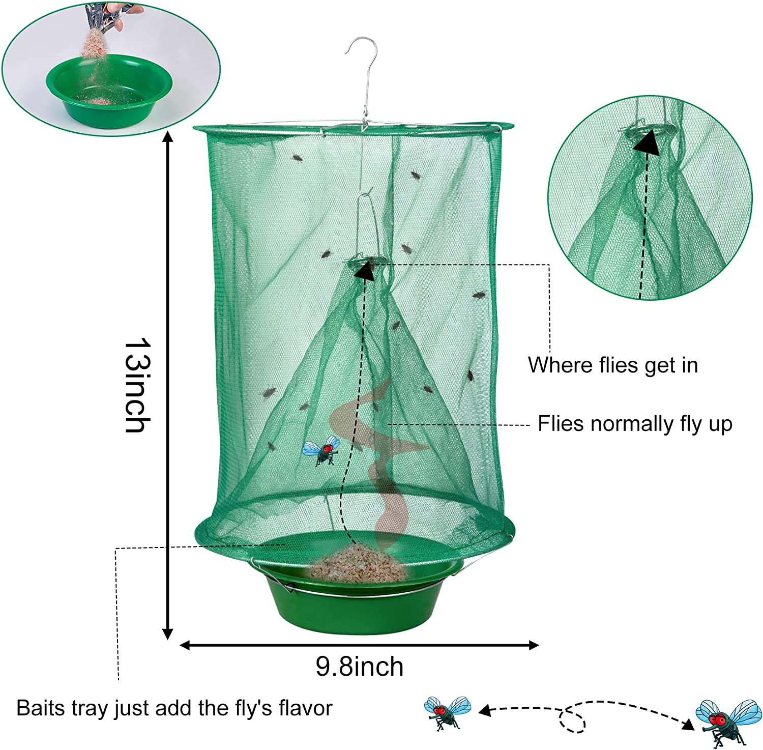 4 confezioni di trappole per mosche da esterno, gabbia per mosche riutilizzabile, repellente per mosche da esterno e da interno, verde - 4