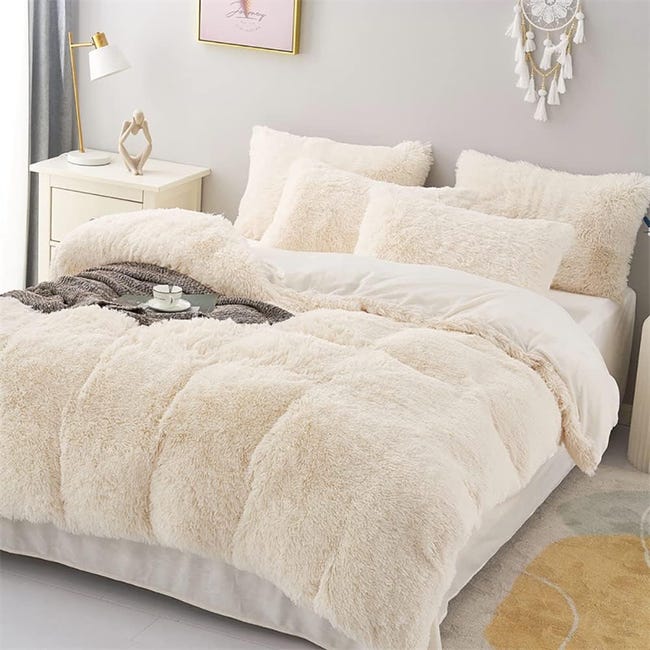 Funda nórdica de felpa blanco crema de 220 x 240 cm fundas de