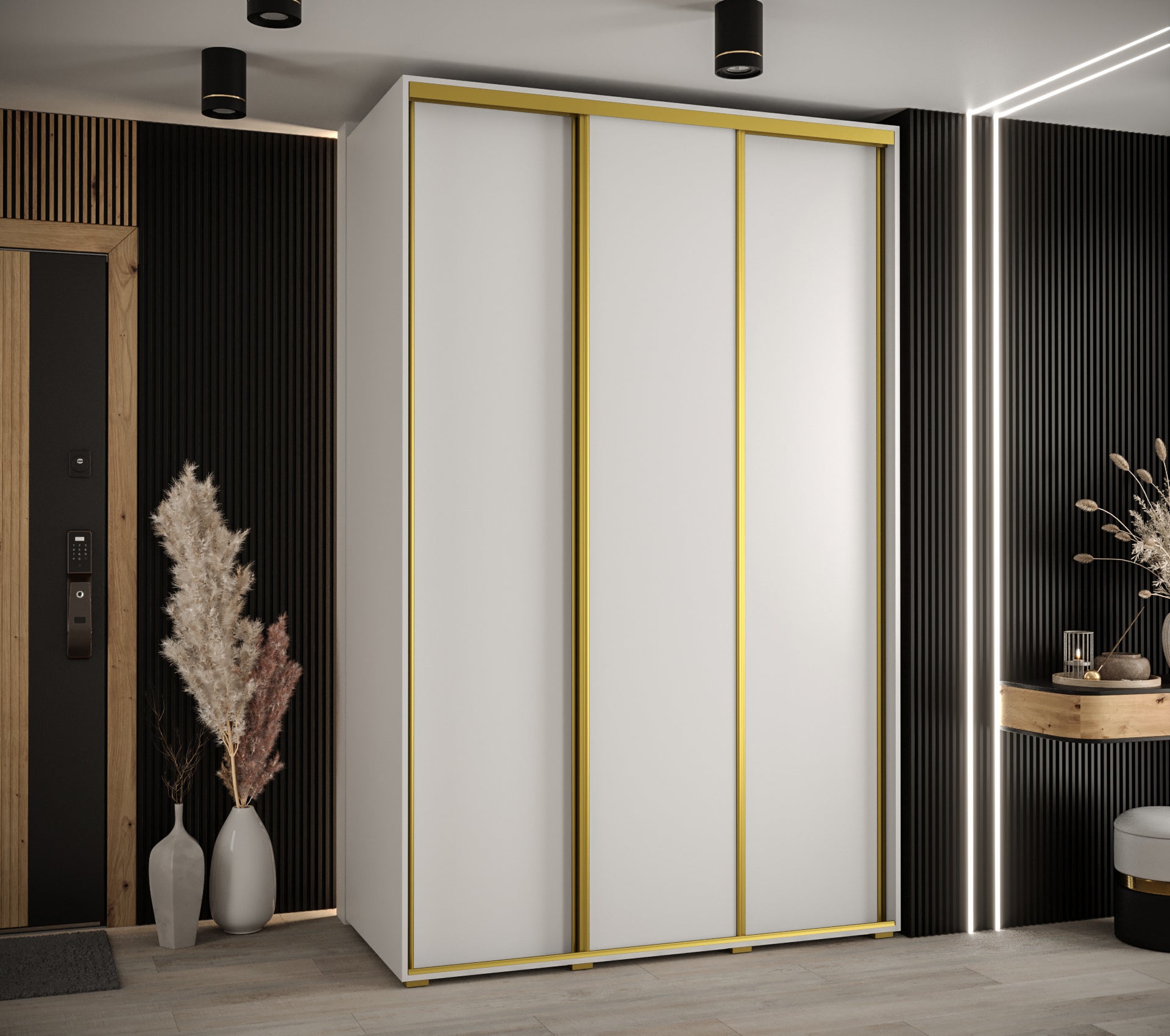 Szafa przesuwna wysoka Davos 1 160 x 60 x 235,2 cm biały + biały + u. złoty - Abiks Meble - 2
