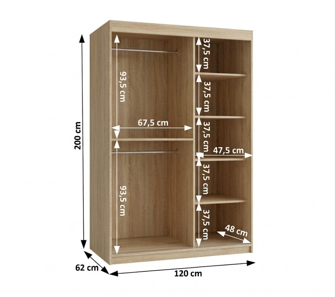 Szafa przesuwna garderoba SPOTI 120 x 62 x 200 cm Sonoma - 4