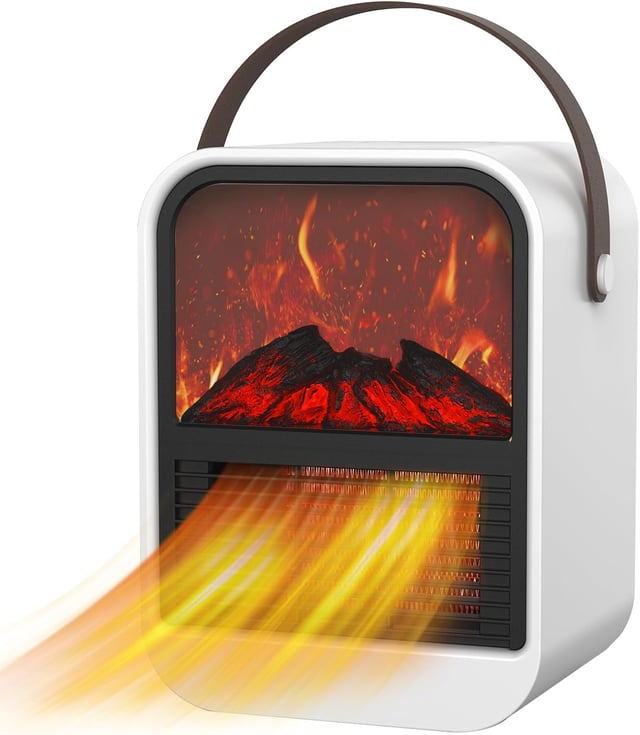 Mini termoventilatore a risparmio energetico, effetto camino elettrico da 1500 W, riscaldamento degli ambienti, [Sicuro e silenzioso]