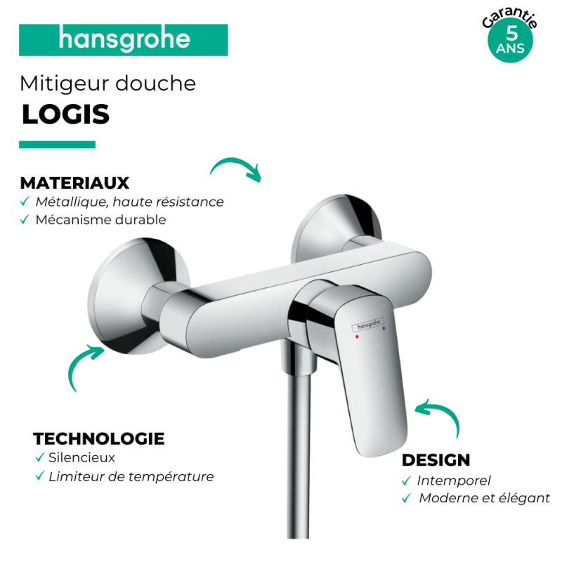 Miscelatore doccia meccanico HANSGROHE Logis cromato - 2