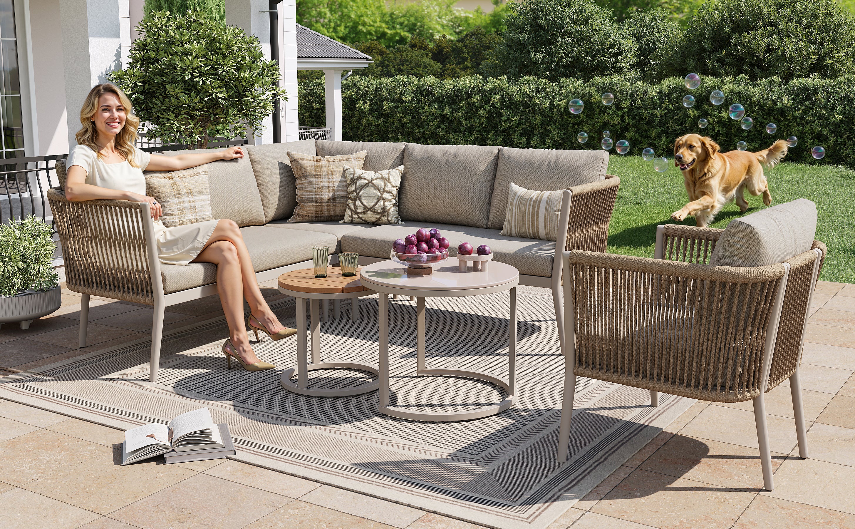 Salon bas de jardin en Métal Beige 6 personnes - 4