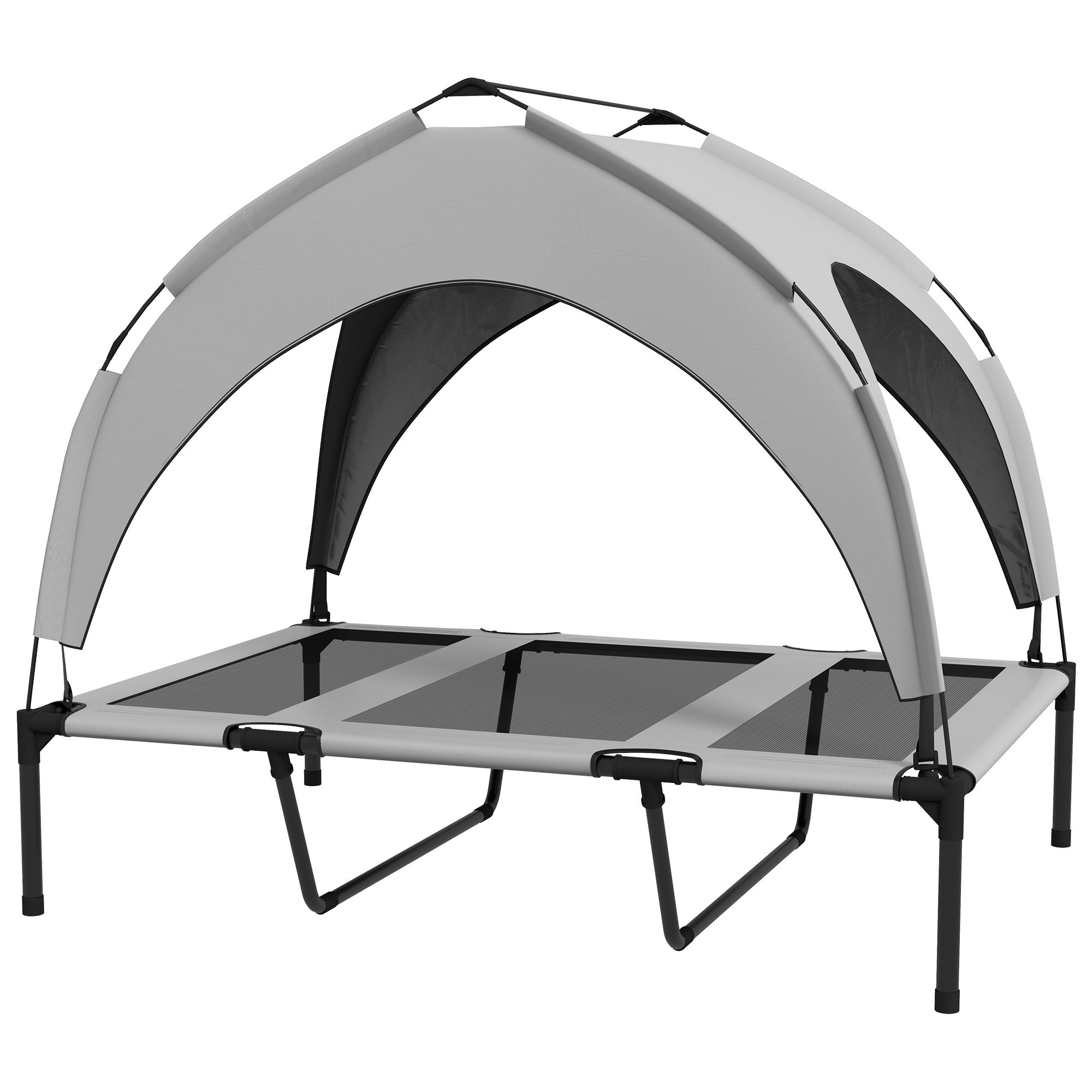 Cama elevada perros con toldo acero bolsa transporte interior exterior 106x76x94cm gris claro
