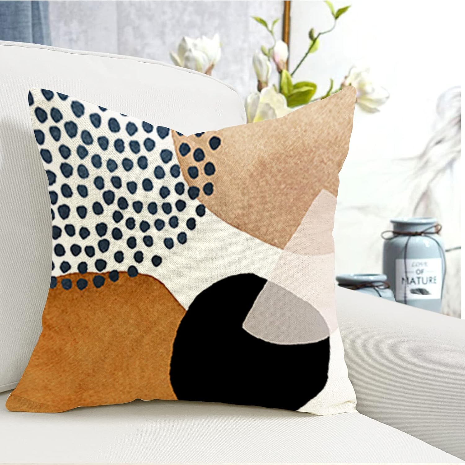 Lot de 4 40 x 40 Housse de Coussin, Housse Coussin en Lin Coussin de Canapé Moderne Boho Motif Abstrait pour Chambre Extérieur Housse Oreiller - 5