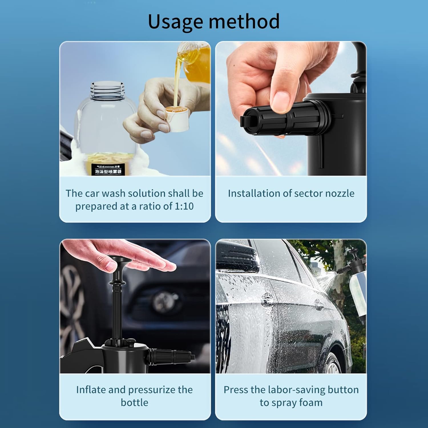 Pulvérisateur Mousse Voiture 2L - Pistolet à Pression avec Buse Coudable à 60°, Nettoyage Voiture à Basse Pression (Transparent) - 3