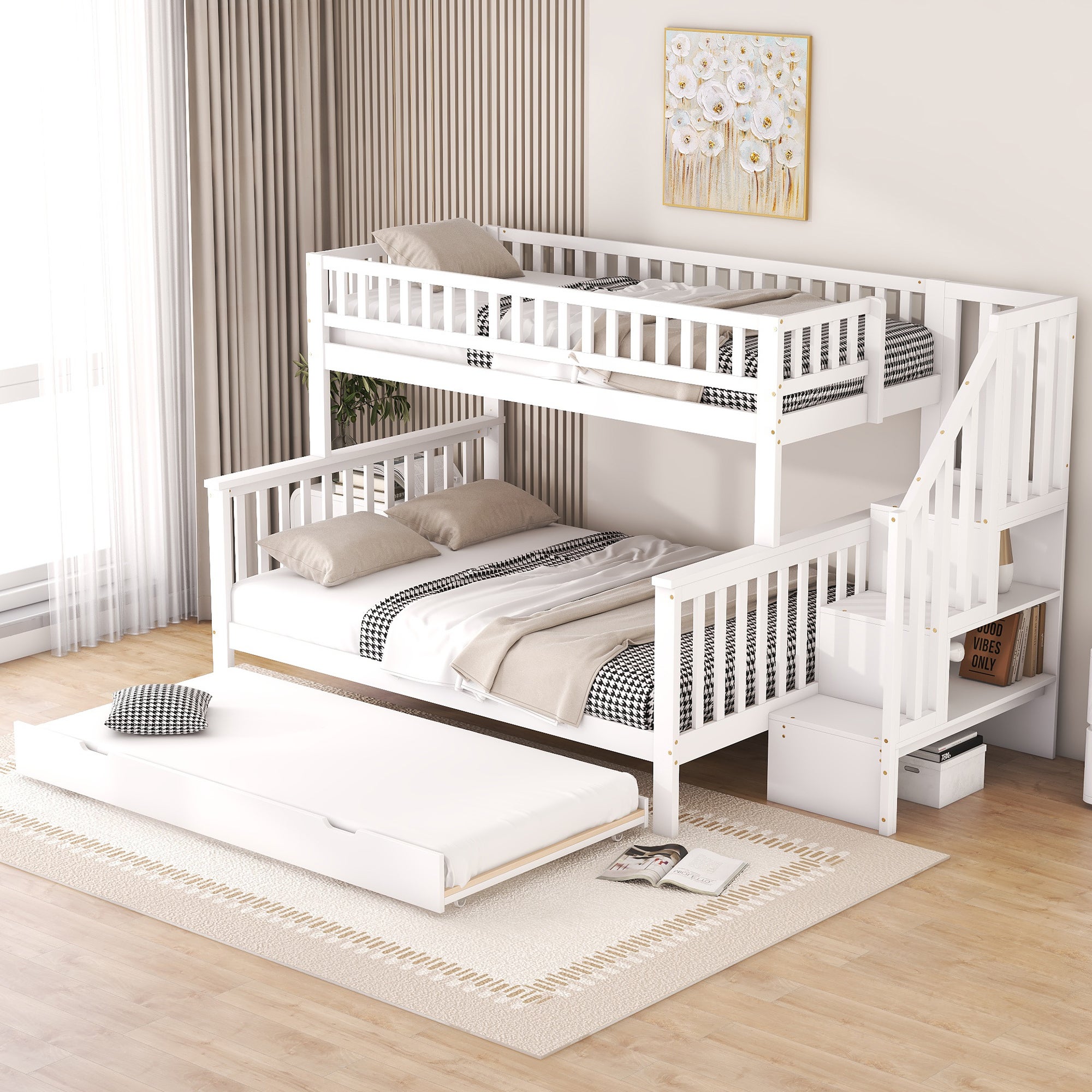 Biqzuya Lit Mezzanine Métal 140x200 Cm Avec Bureau, Lit Superposé Avec Dressing, Lit Enfant Échelle De Rangement, Étagères Et Éclairage LED, Blanc, Sans Matelas