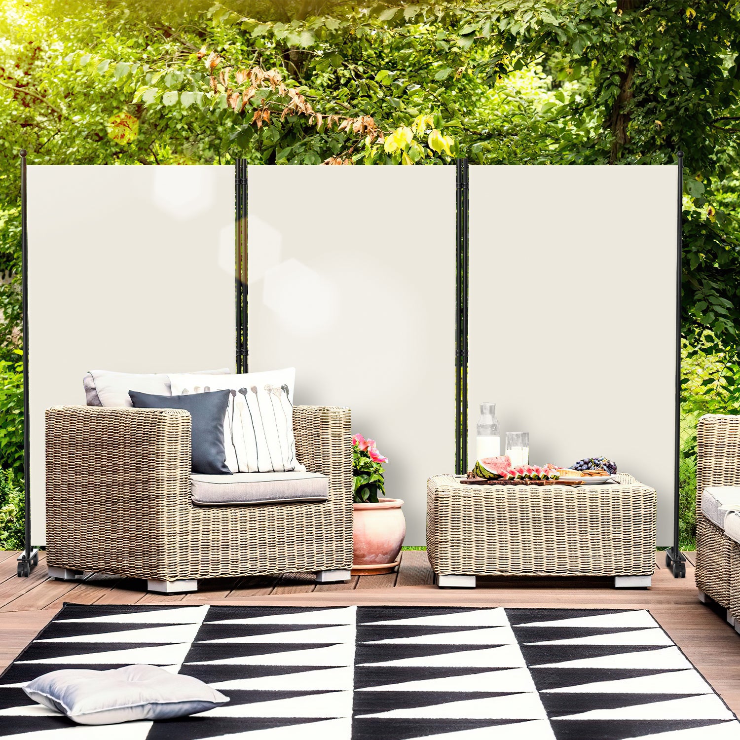 Paravent avec roulettes séparateur de pièce Cloison Paravent écran de confidentialité Écran pour Jardin Beige 263x181 cm - 6
