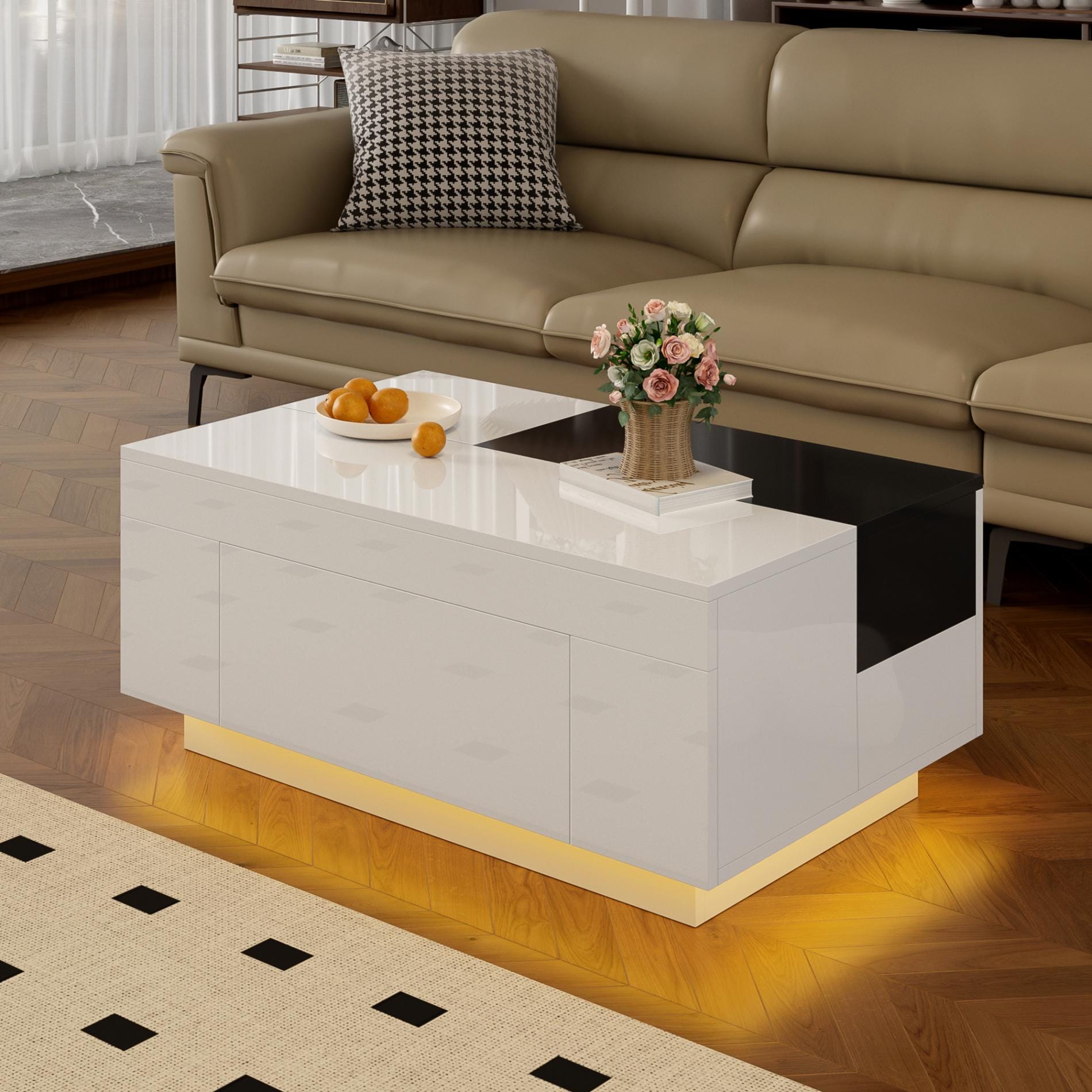 YITAHOME Table Basse Relevable, Table Basse Salon avec Ruban LED RGB et 2 Tiroirs, 106 x50x51,5cm, avec Plateau élévateur et Rangement Caché, Idéal pour Le Salon YITAHOME Table Basse Relevable, Table Basse Salon avec Ruban LED RGB et 2 Tiroirs, 106 x50x51,5cm, avec Plateau élévateur et Rangement Caché, Idéal pour Le Salon