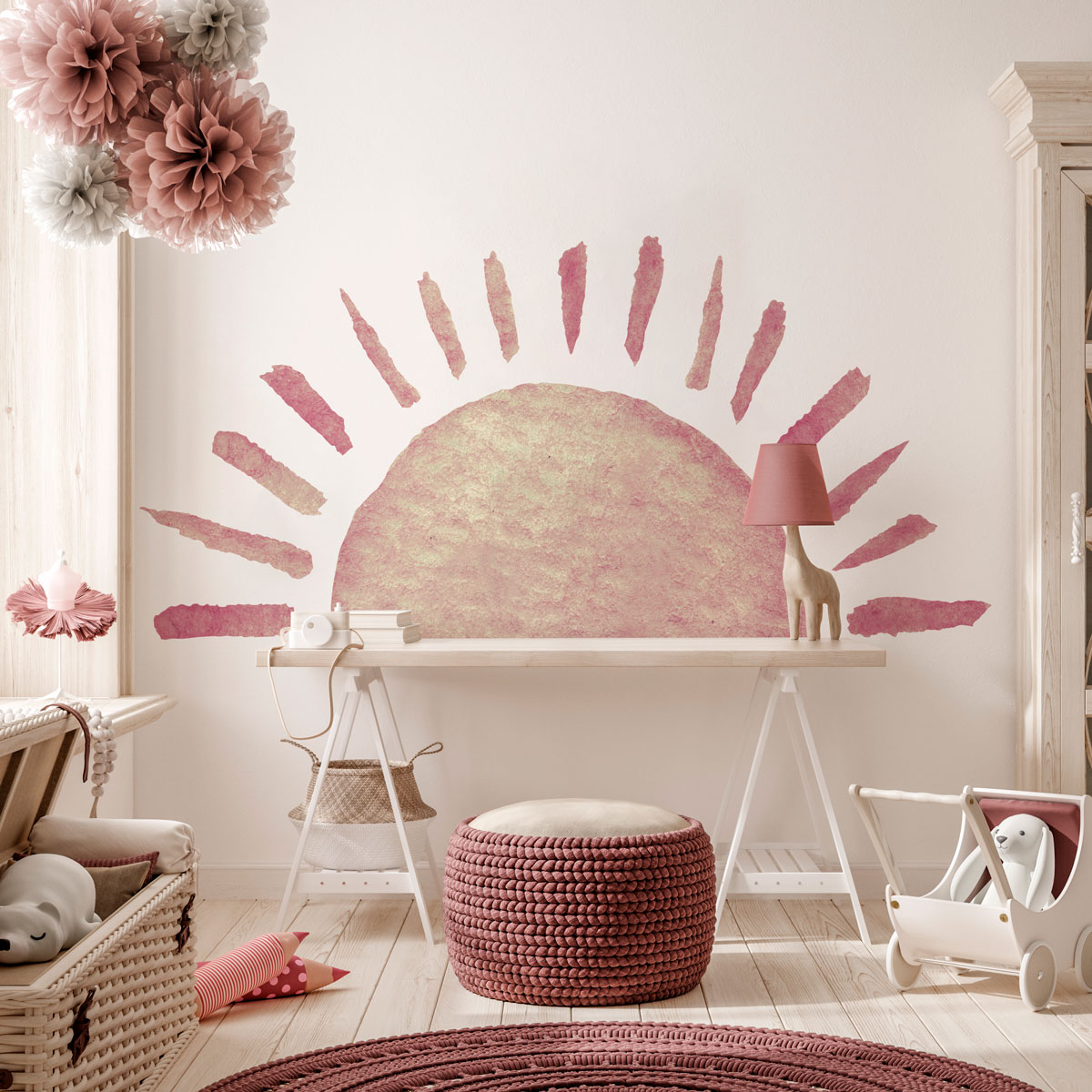 Papel pintado prepegado puesta de sol rosa - adhesivo de pared - revestimiento sticker mural decorativo - m-h60xl75cm