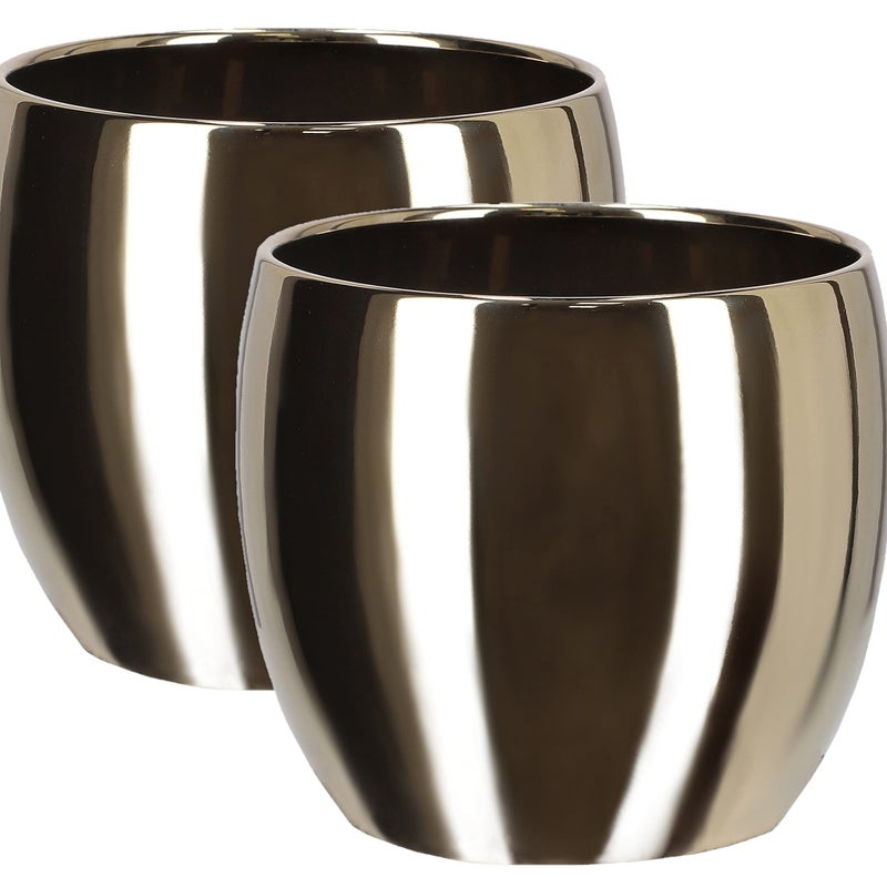Zestaw 2x donica doniczka osłonka 12,5 cm złota ceramika szkliwiona glamour - KOTARBAU