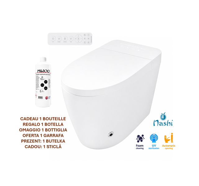 SANITA JAPONESA WC INTELIGENTE NASHI OVIAN PLUS À PAREDE, ESPUMA ANTI-RESPINGOS, ABERTURA/FECHO AUTOMÁTICO, ESTERILIZAÇÃO, INJECTOR INOX